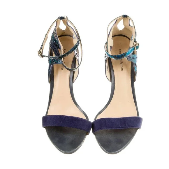 Alexandre Birman Python Ankle-Cutout Sandal Stiletto Heels Size: 9.5 Blue